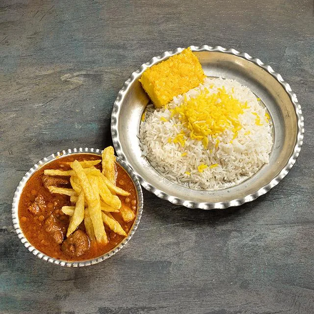 چلو خورشت قیمه سیب زمینی