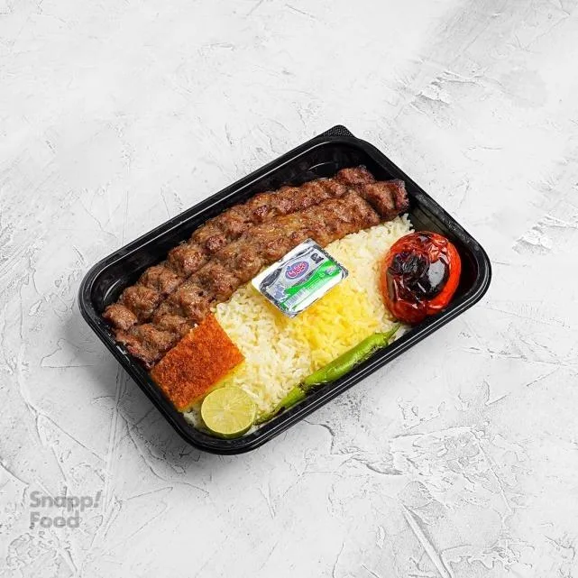 چلو کباب کوبیده 2 سیخ