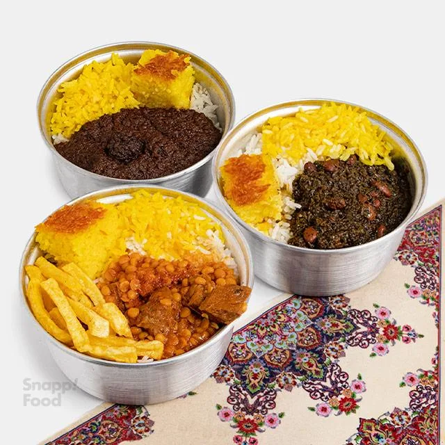 چلو خورشت قیمه و قورمه و فسنجان (3 عدد قابلمه)
