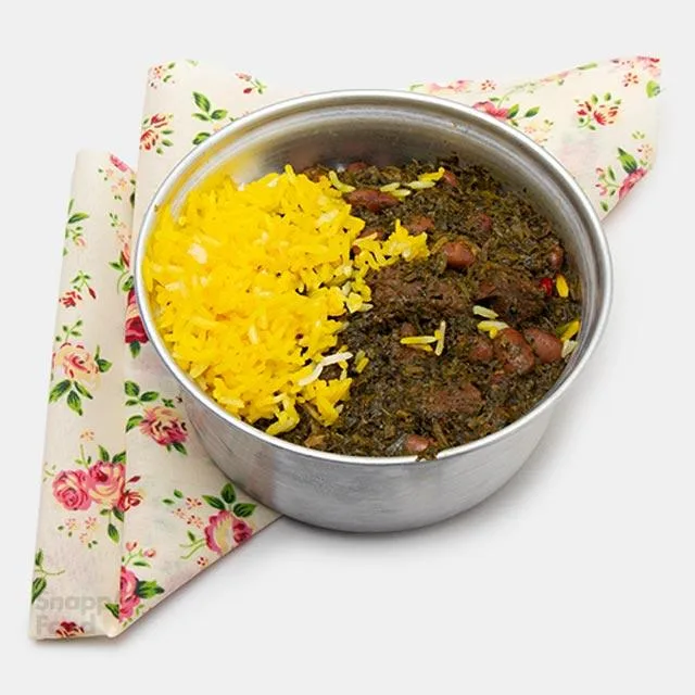 چلو خورشت قورمه سبزی قابلمه