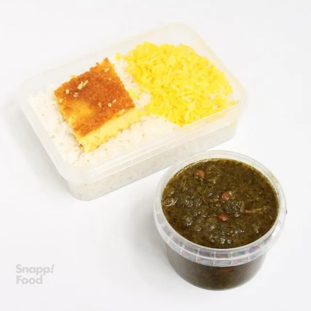 چلو خورشت قورمه سبزی ماکروفری