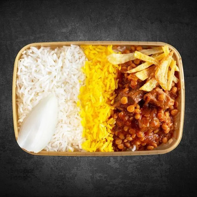 چلو خورشت قیمه سیب‌ زمینی از چلوپز