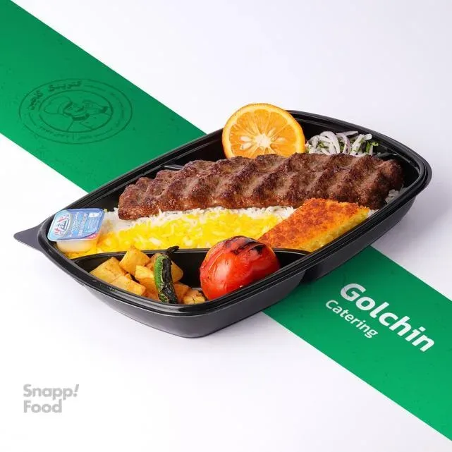 چلو کباب کوبیده دو سیخ 100 گرمی برنج دانه بلند