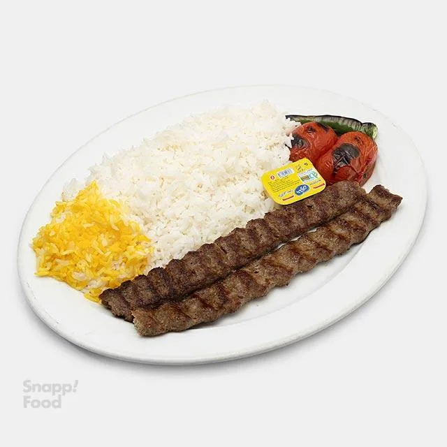 چلو کباب کوبیده زعفرانی (دو سیخ)